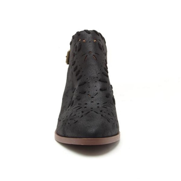 Black Perforated Stitched Cut Buckle Bootie - Picture 5 of 5